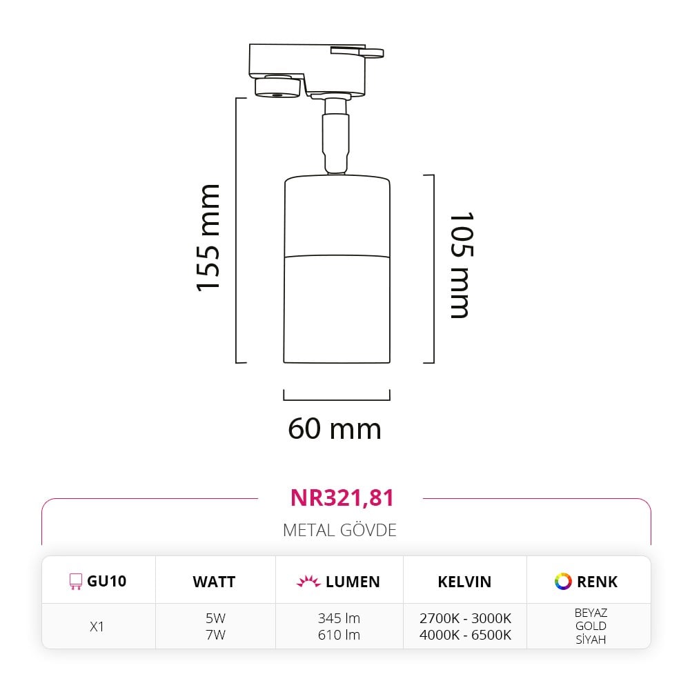 Nevo Dekoratif Ray Spot Beyaz Gold Siyah NR321