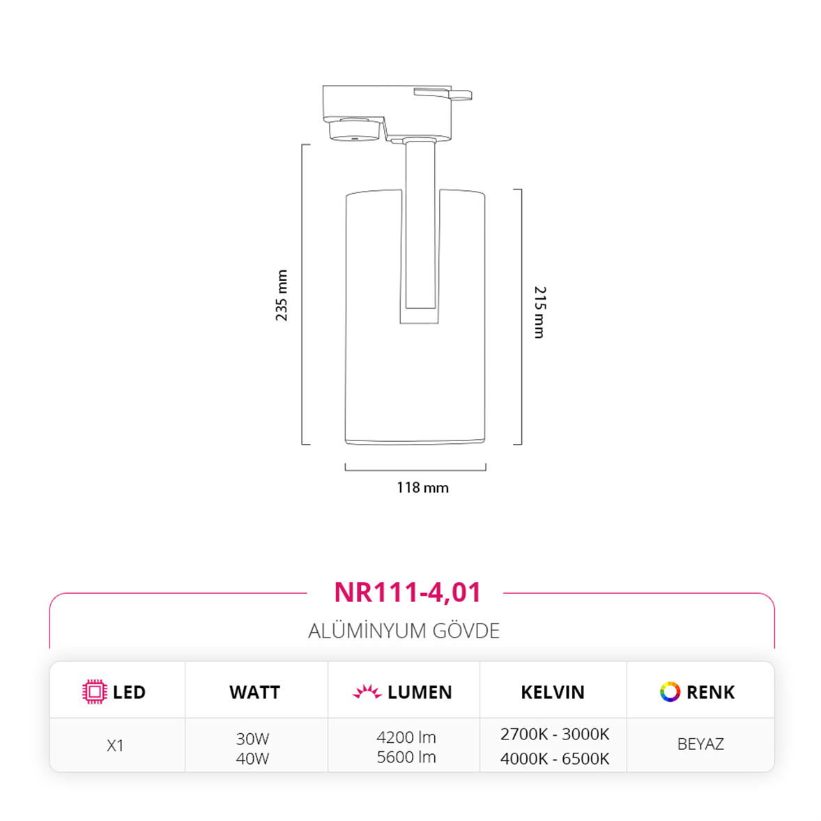 Nevo Dekoratif Ray Spot Beyaz NR111-4