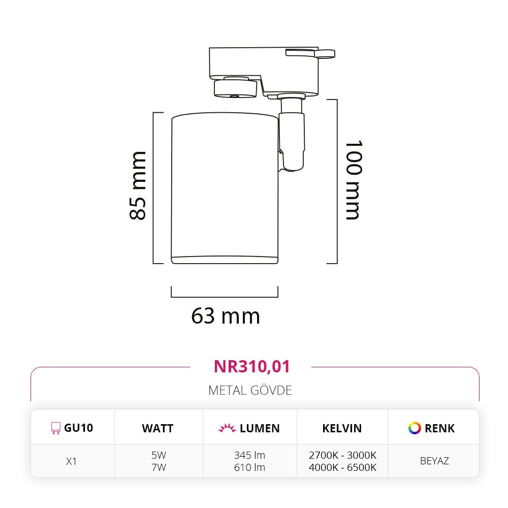 Nevo Dekoratif Ray Spot Beyaz NR310