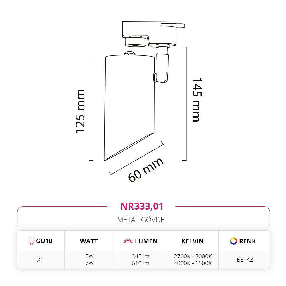 Nevo Dekoratif Ray Spot Beyaz NR333