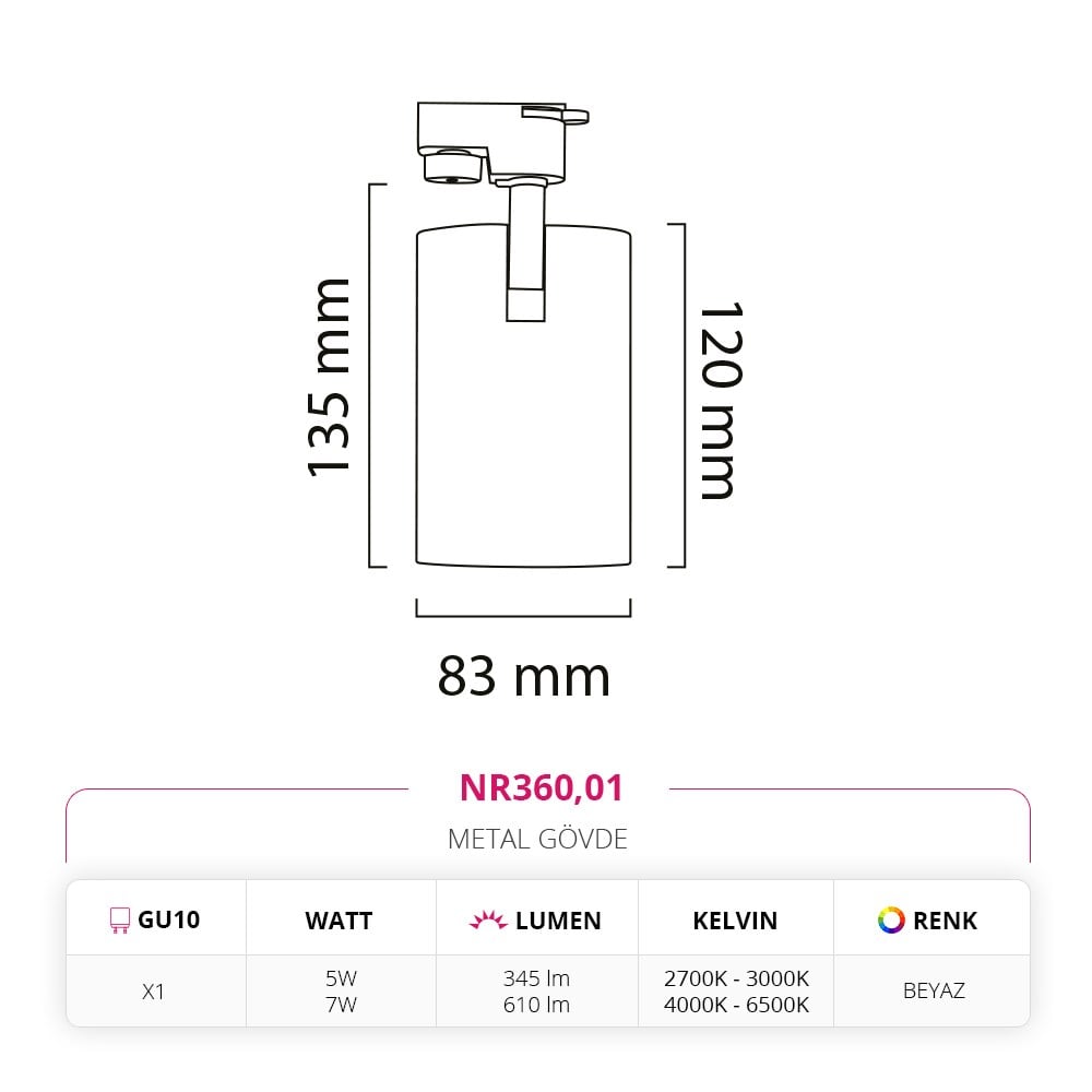 Nevo Dekoratif Ray Spot Beyaz NR360
