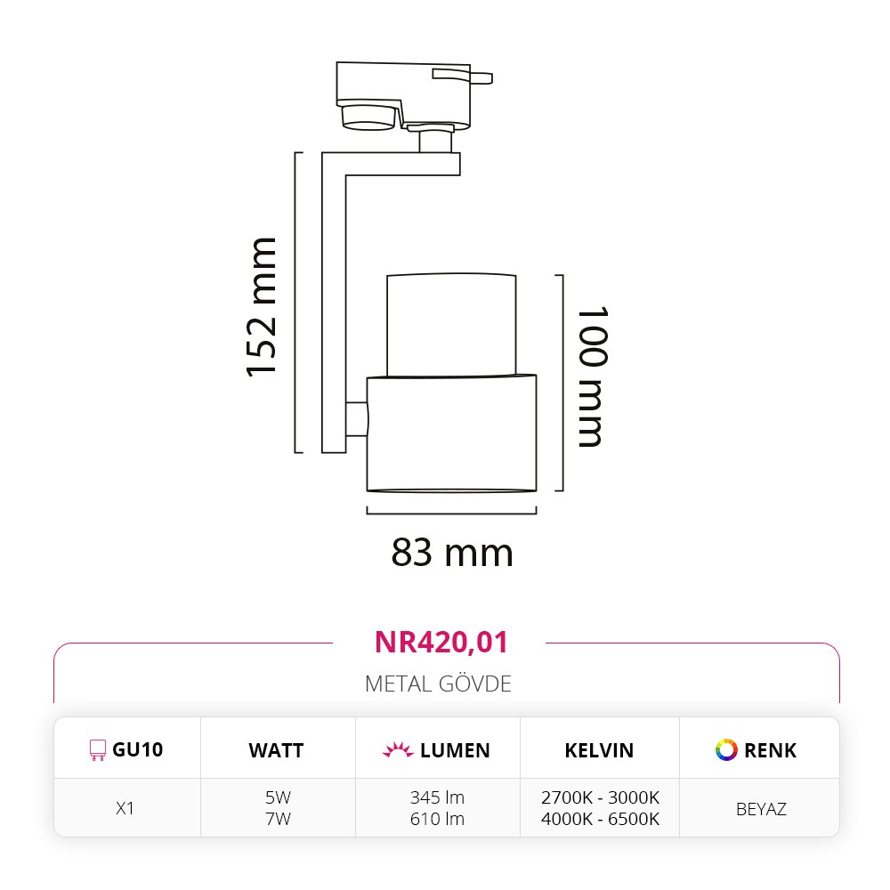 Nevo Dekoratif Ray Spot Beyaz NR420