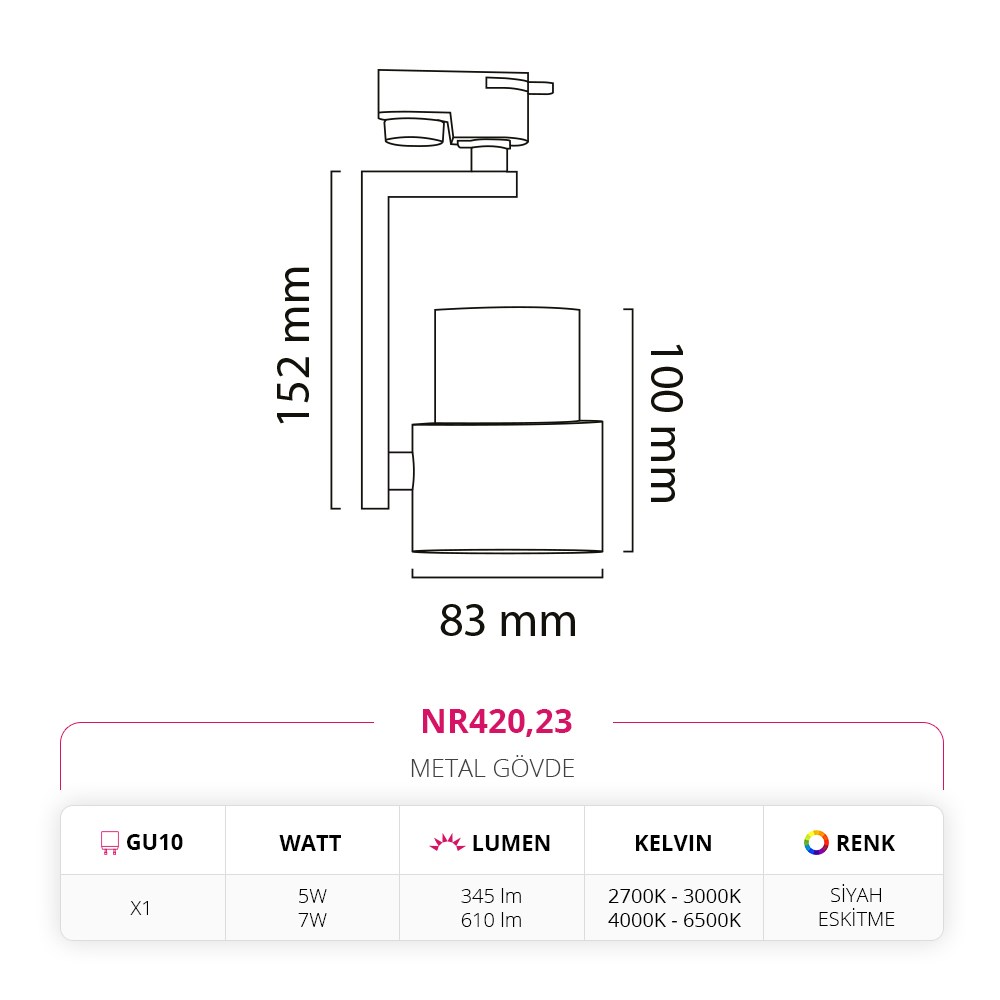 Nevo Dekoratif Ray Spot Eskitme Siyah NR420