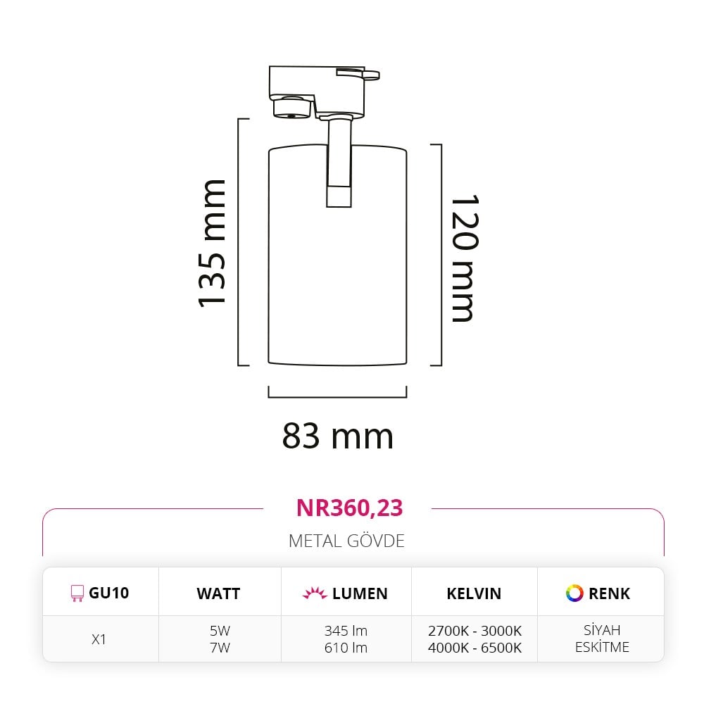 Nevo Dekoratif Ray Spot Eskitme Siyah NR360