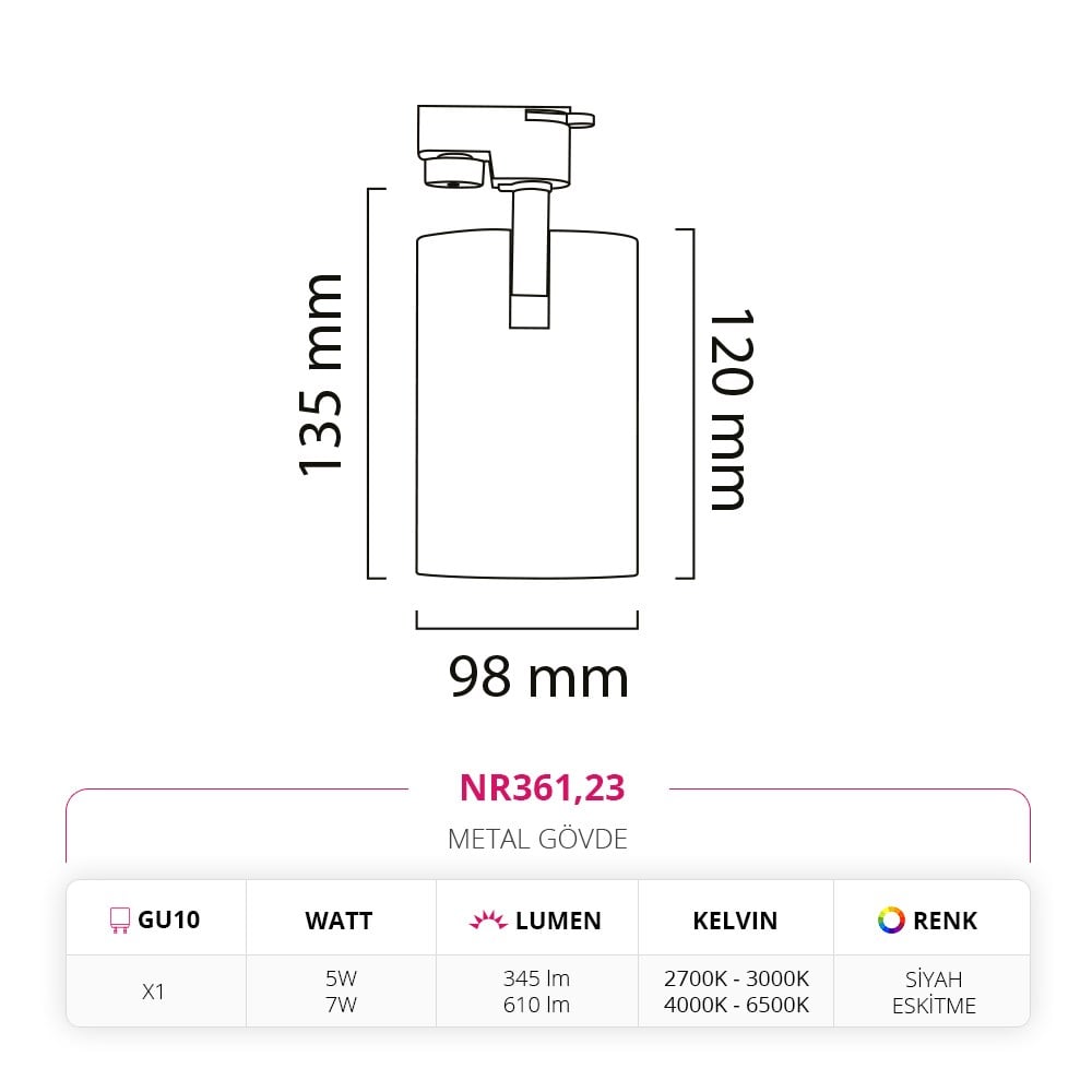 Nevo Dekoratif Ray Spot Eskitme Siyah NR361