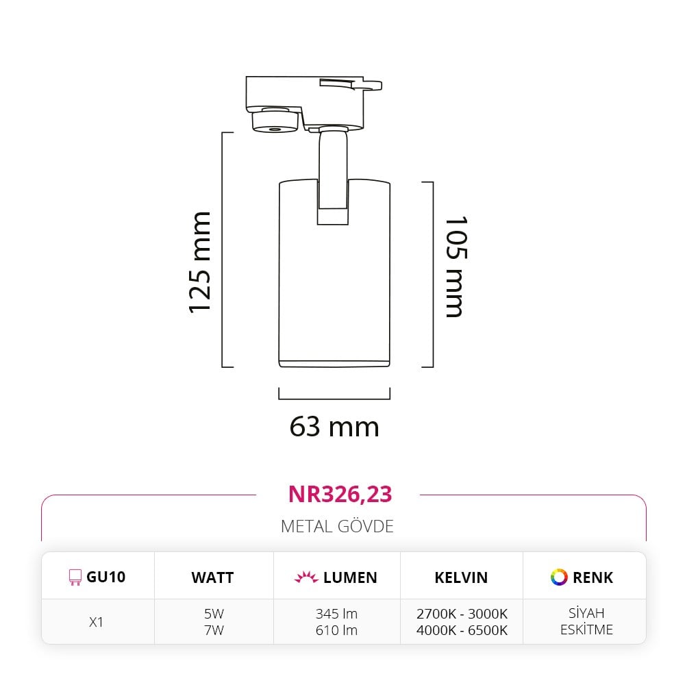 Nevo Dekoratif Ray Spot Eskitme Siyah NR326