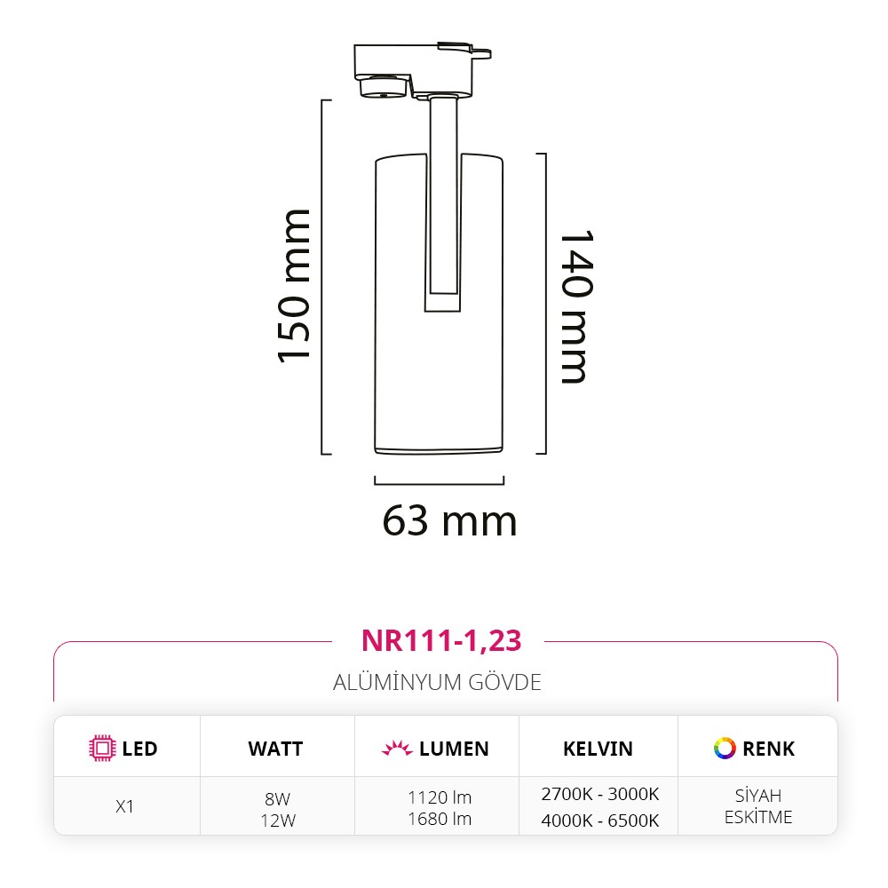 Nevo Dekoratif Ray Spot Eskitme Siyah NR111-1