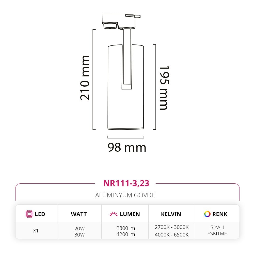 Nevo Dekoratif Ray Spot Eskitme Siyah NR111-3