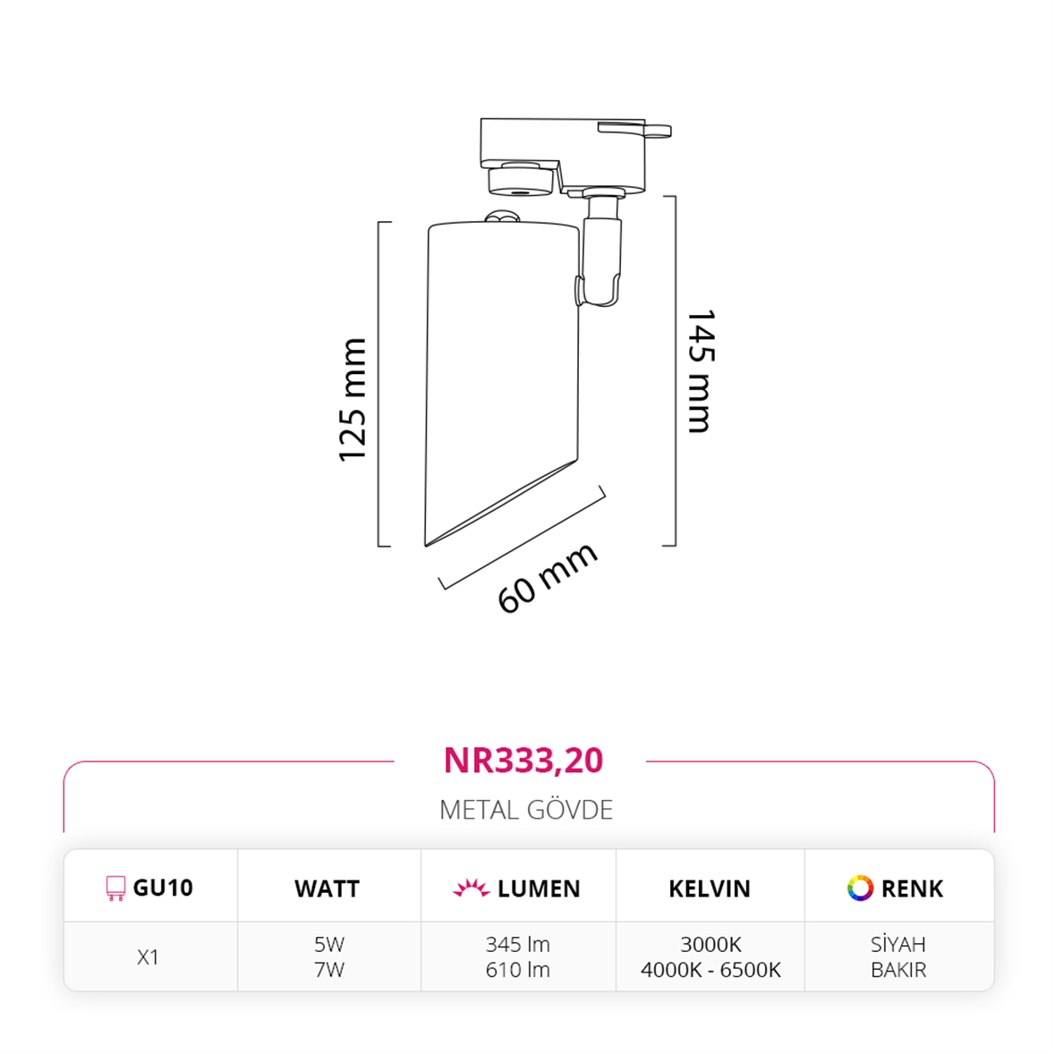 Nevo Dekoratif Ray Spot Siyah Bakır NR333