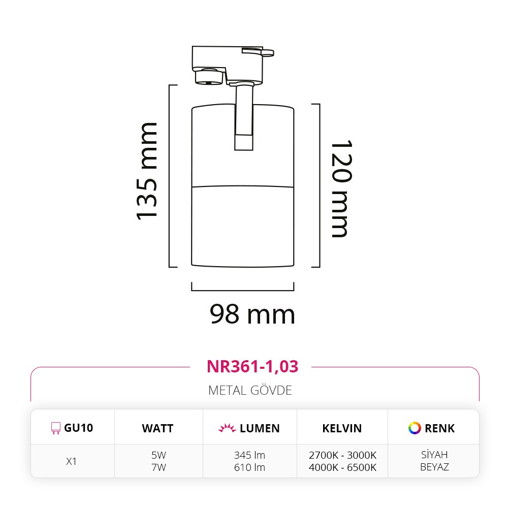 Nevo Dekoratif Ray Spot Siyah Beyaz NR361-1