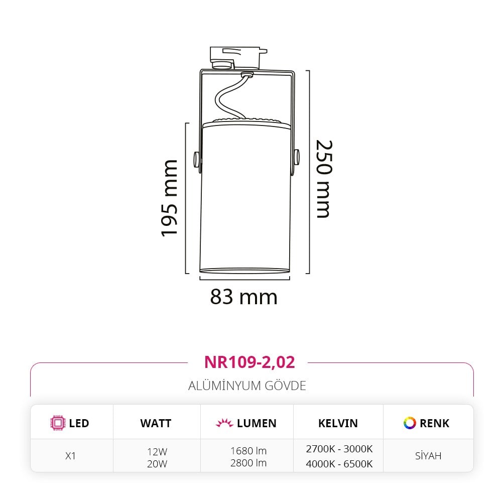 Nevo Dekoratif Ray Spot Siyah NR109-2