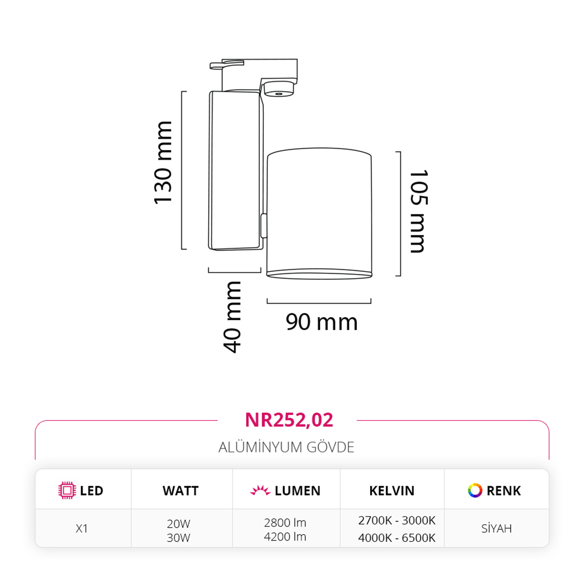 Nevo Dekoratif Ray Spot Siyah NR252