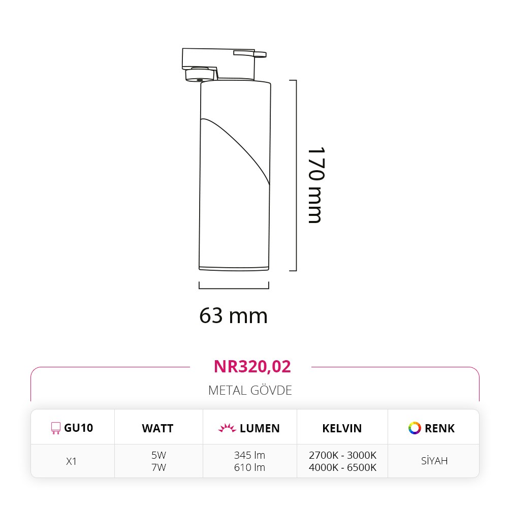Nevo Dekoratif Ray Spot Siyah NR320