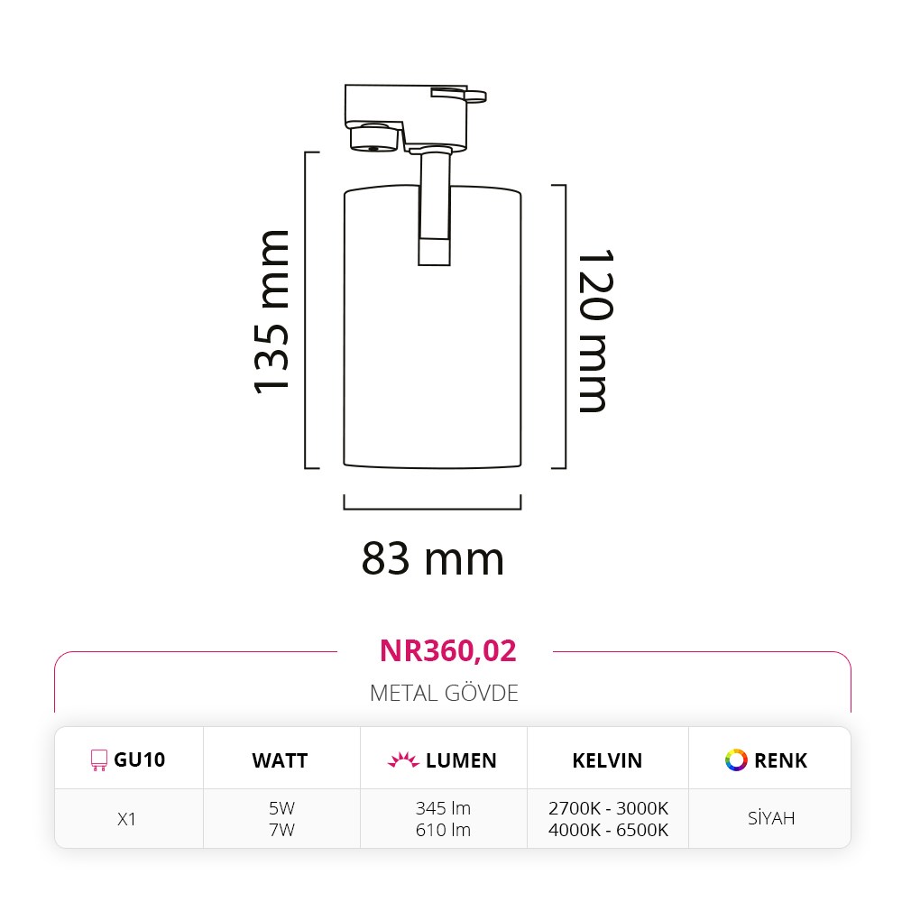 Nevo Dekoratif Ray Spot Siyah NR360