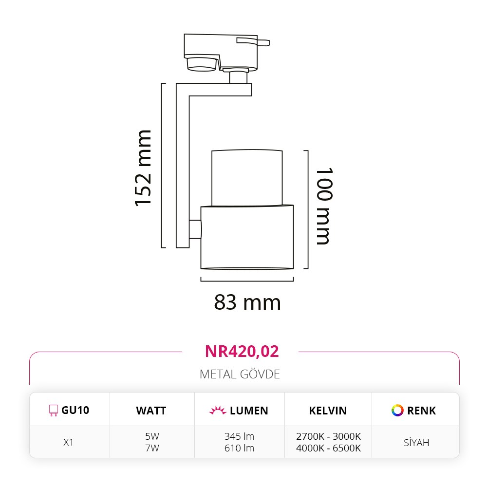 Nevo Dekoratif Ray Spot Siyah NR420