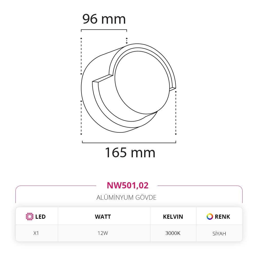 Nevo Dış Mekan Aplik Siyah NW501