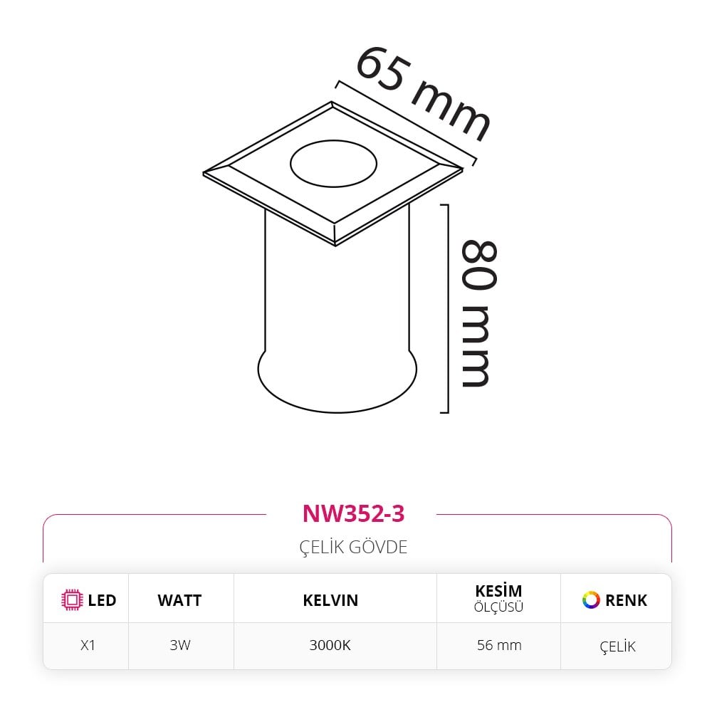 Nevo Dış Mekan Sıva Altı Yer Armatürü NW352-3