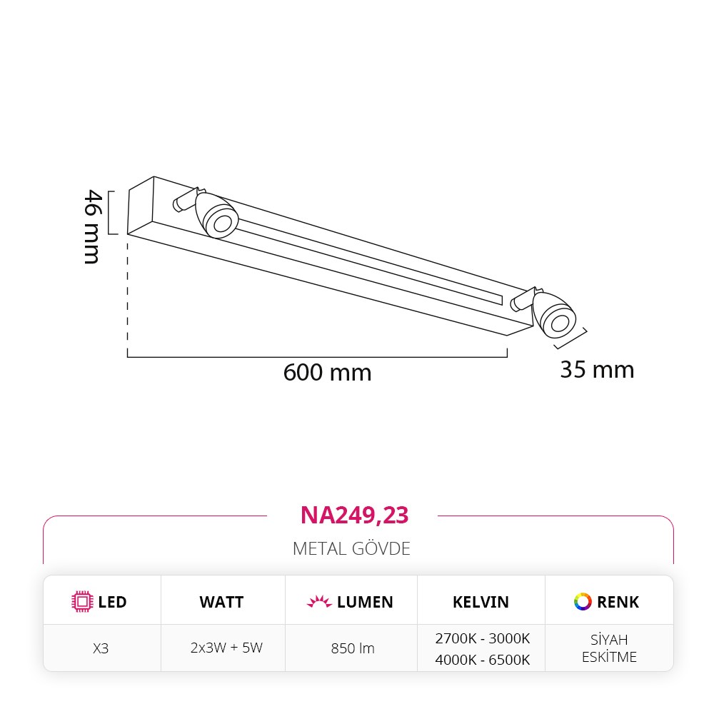 Nevo İç Mekan Aplik Siyah Eskitme NA249