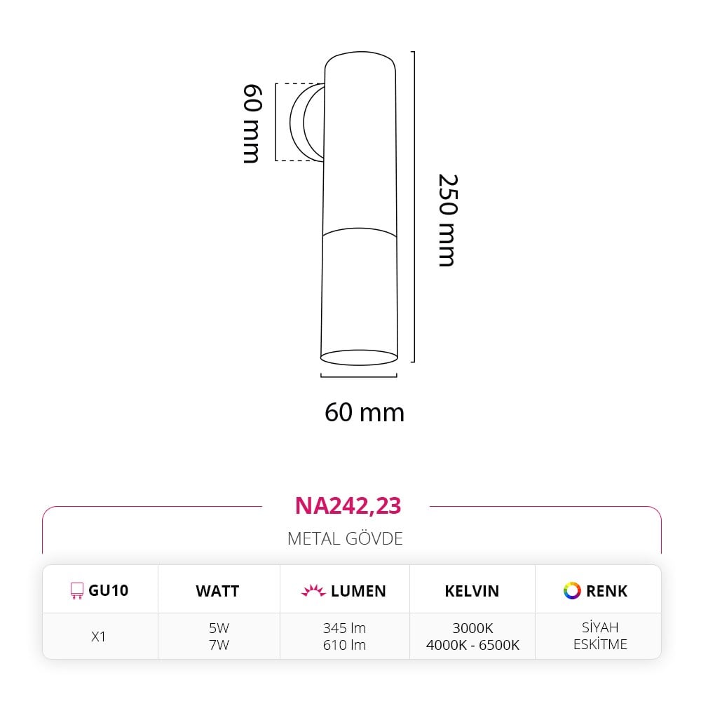 Nevo İç Mekan Aplik Siyah Eskitme NA242