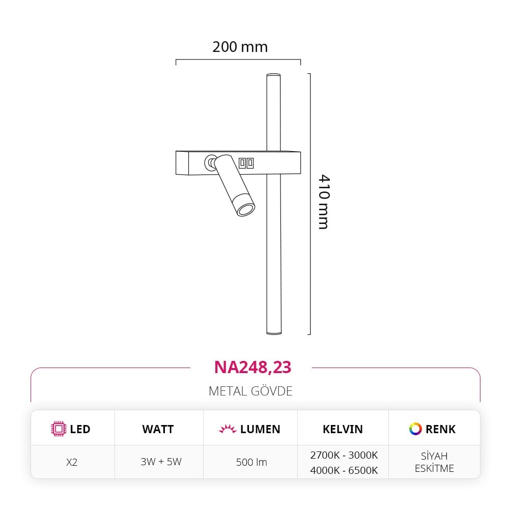 Nevo İç Mekan Aplik Siyah Eskitme NA248