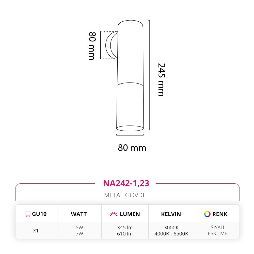 Nevo İç Mekan Aplik Siyah Eskitme NA242-1