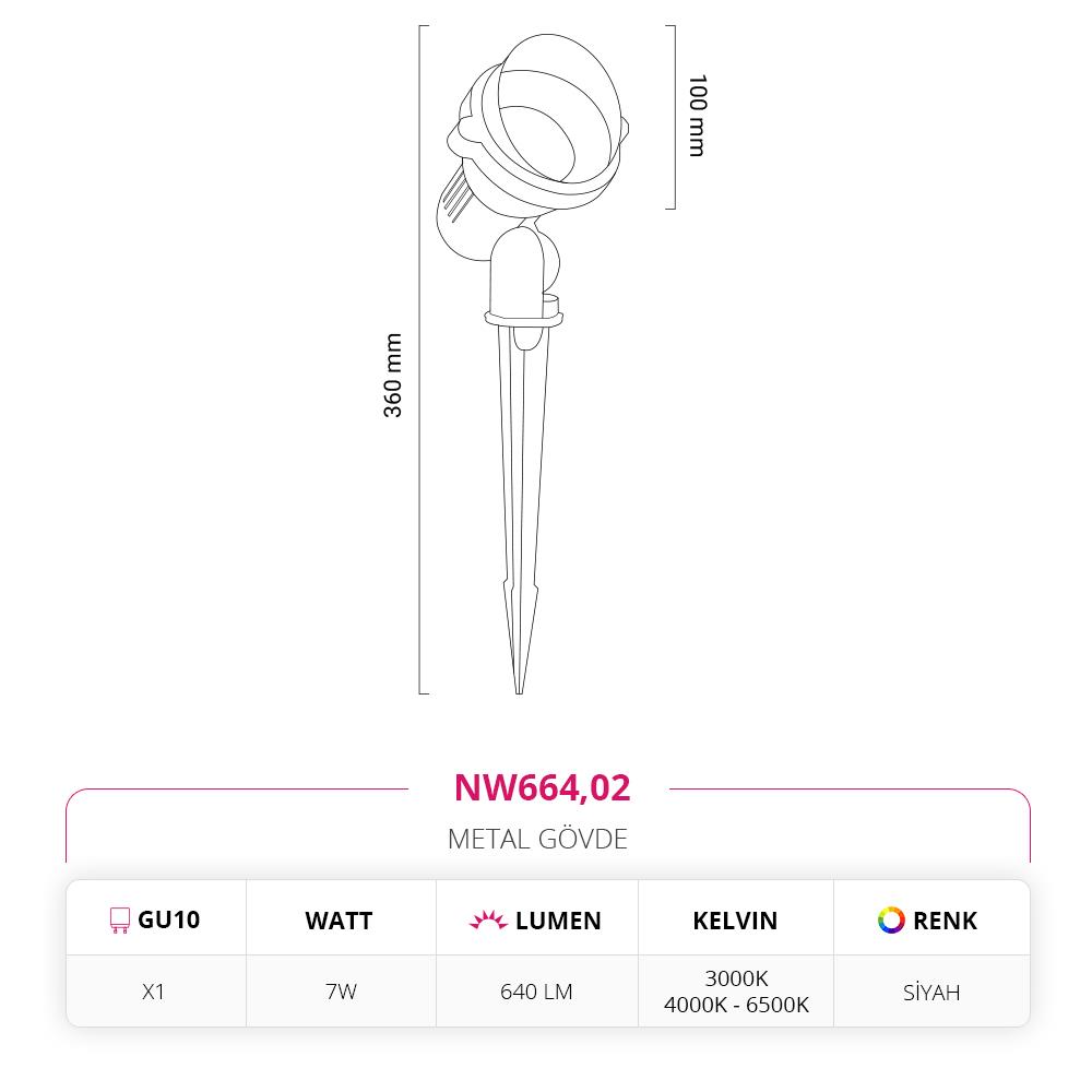 Nevo Kazıklı Bahçe Çim Armatürü Siyah NW664