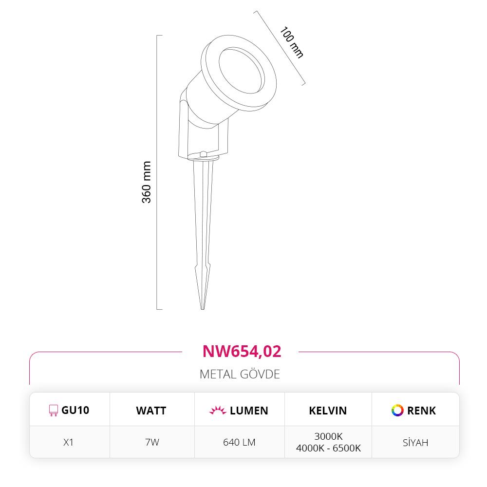 Nevo Kazıklı Bahçe Çim Armatürü Siyah NW654