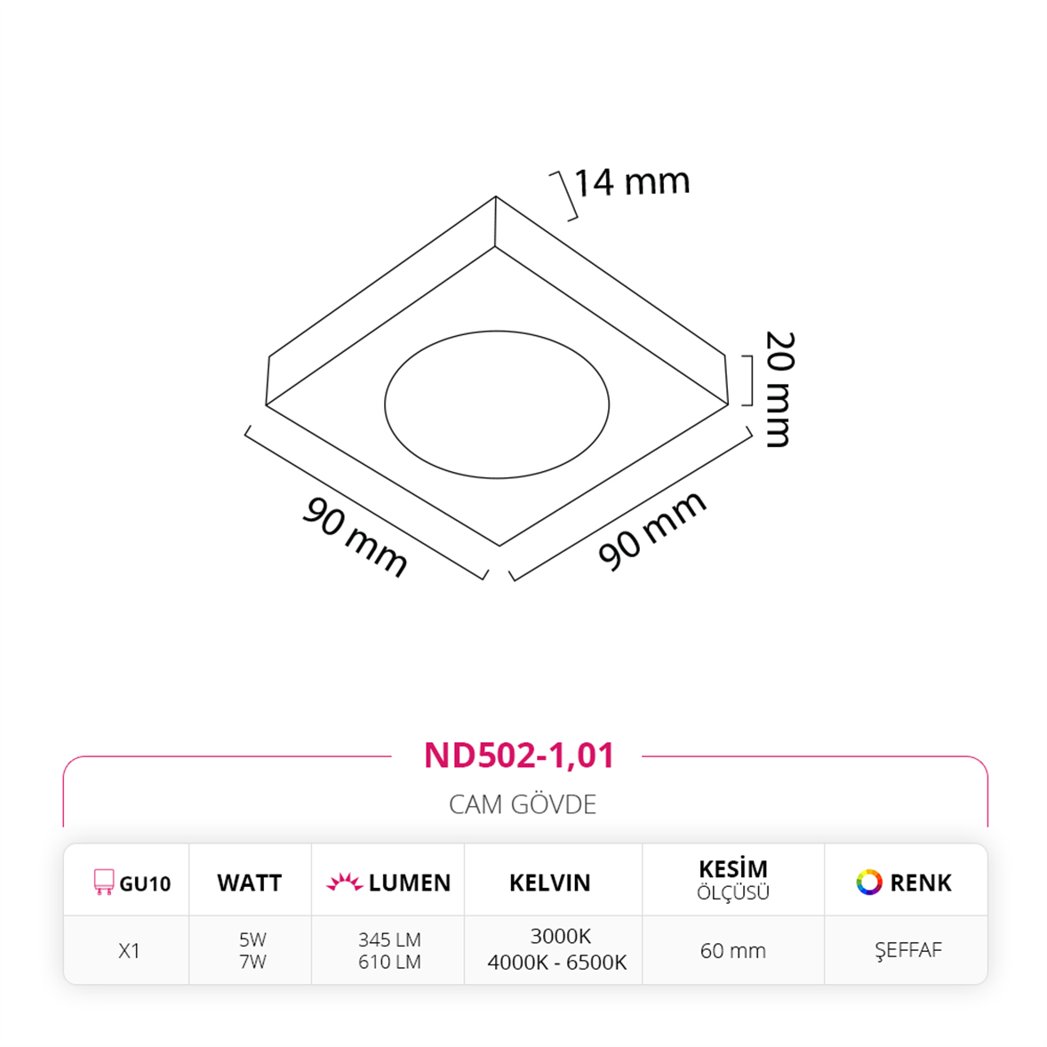 Nevo Sıva Altı Cam Spot ND502-1