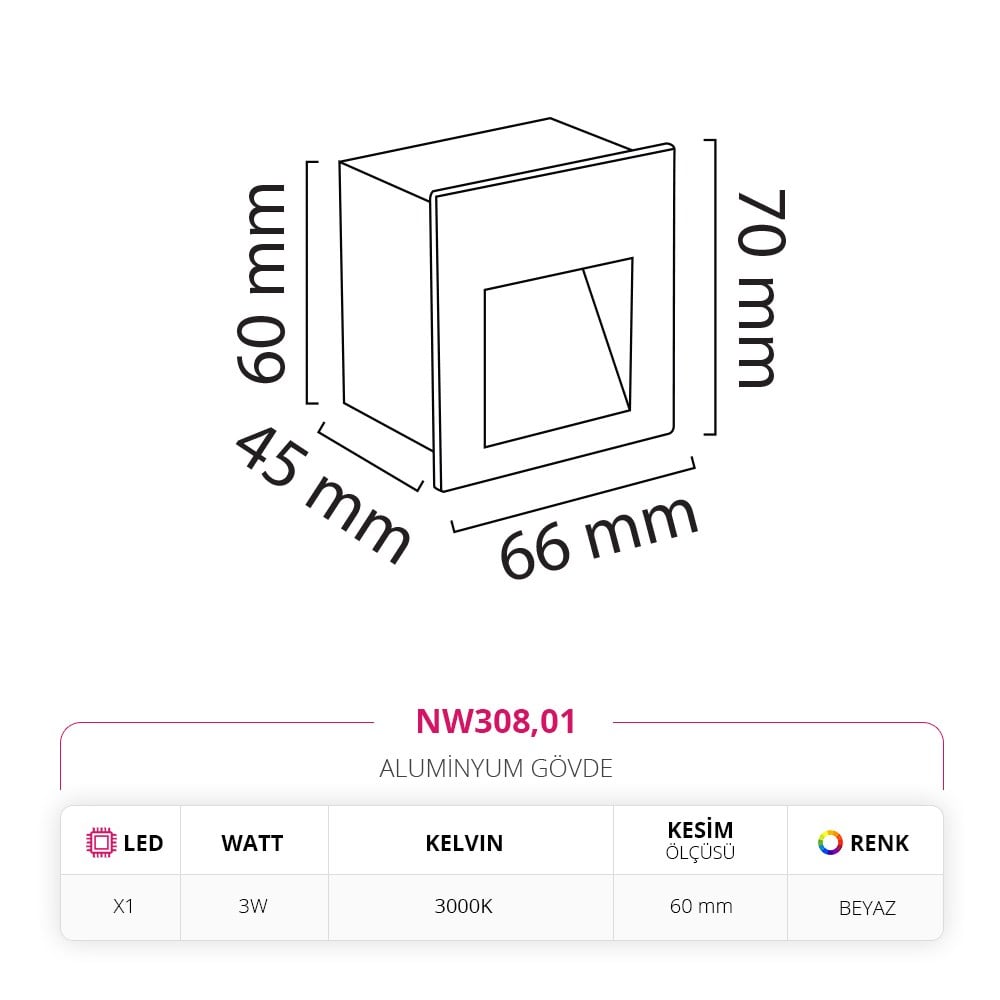 Nevo Sıva Altı Dış Mekan Duvar Armatürü Beyaz NW308