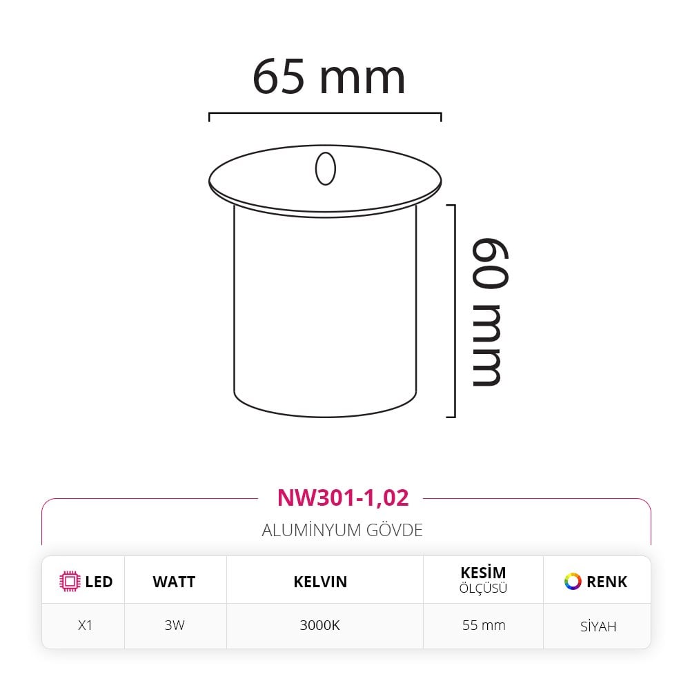 Nevo Sıva Altı Dış Mekan Sensörlü Duvar Armatürü Siyah NW301-1