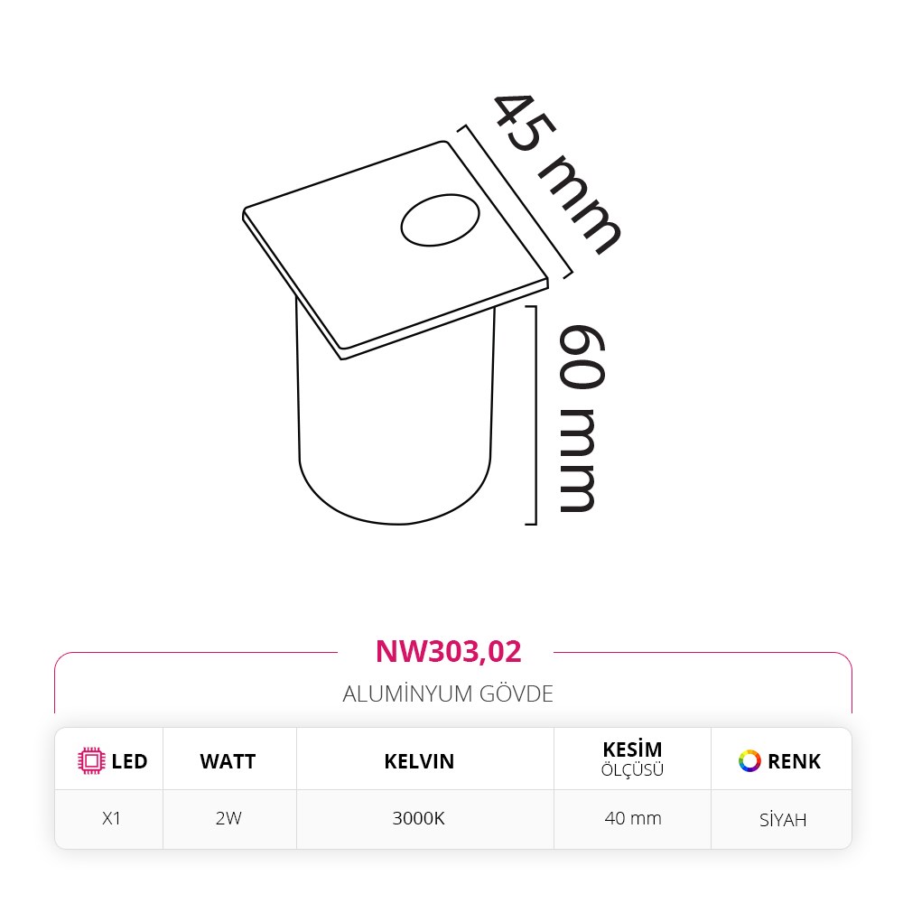 Nevo Sıva Altı Dış Mekan Sensörlü Duvar Armatürü Siyah NW303