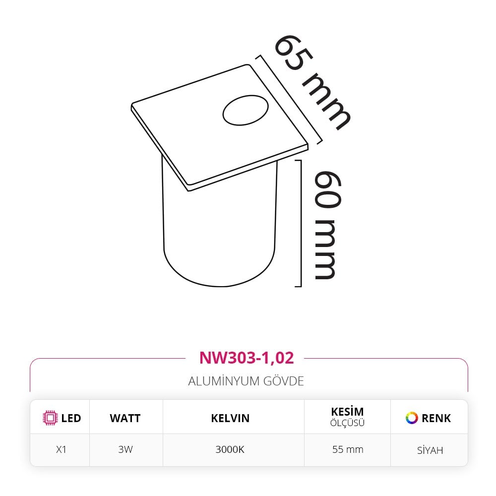 Nevo Sıva Altı Dış Mekan Sensörlü Duvar Armatürü Siyah NW303-1