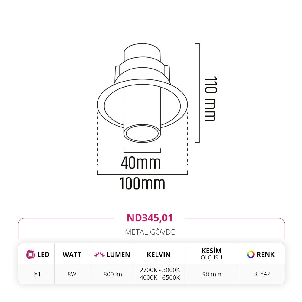 Nevo Sıva Altı Hareketli LED Spot Beyaz ND345