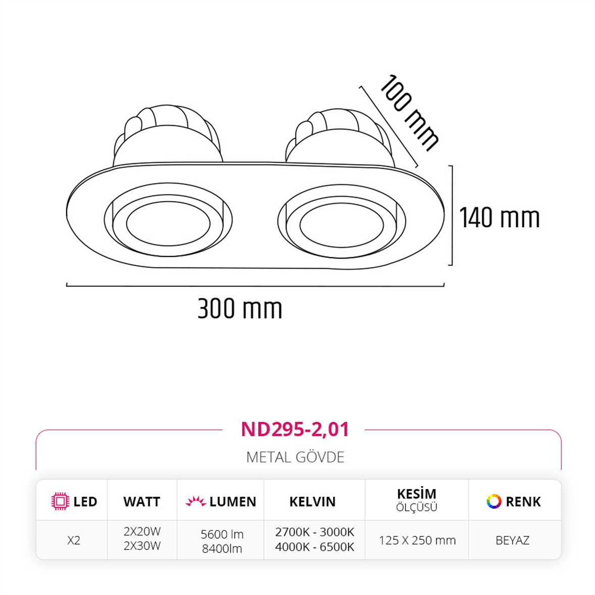Nevo Sıva Altı İkili Led Spot Beyaz ND295-2