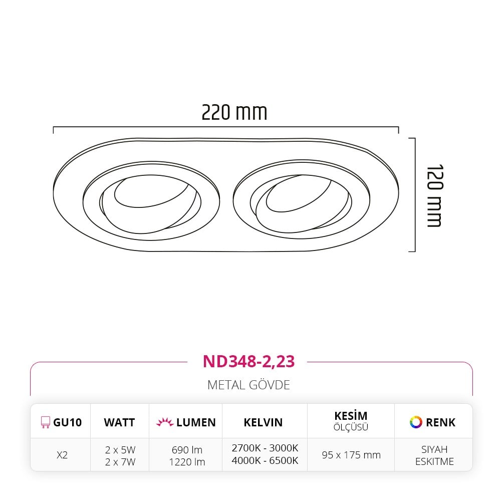 Nevo Sıva Altı İkili Led Spot Eskitme ND348-2