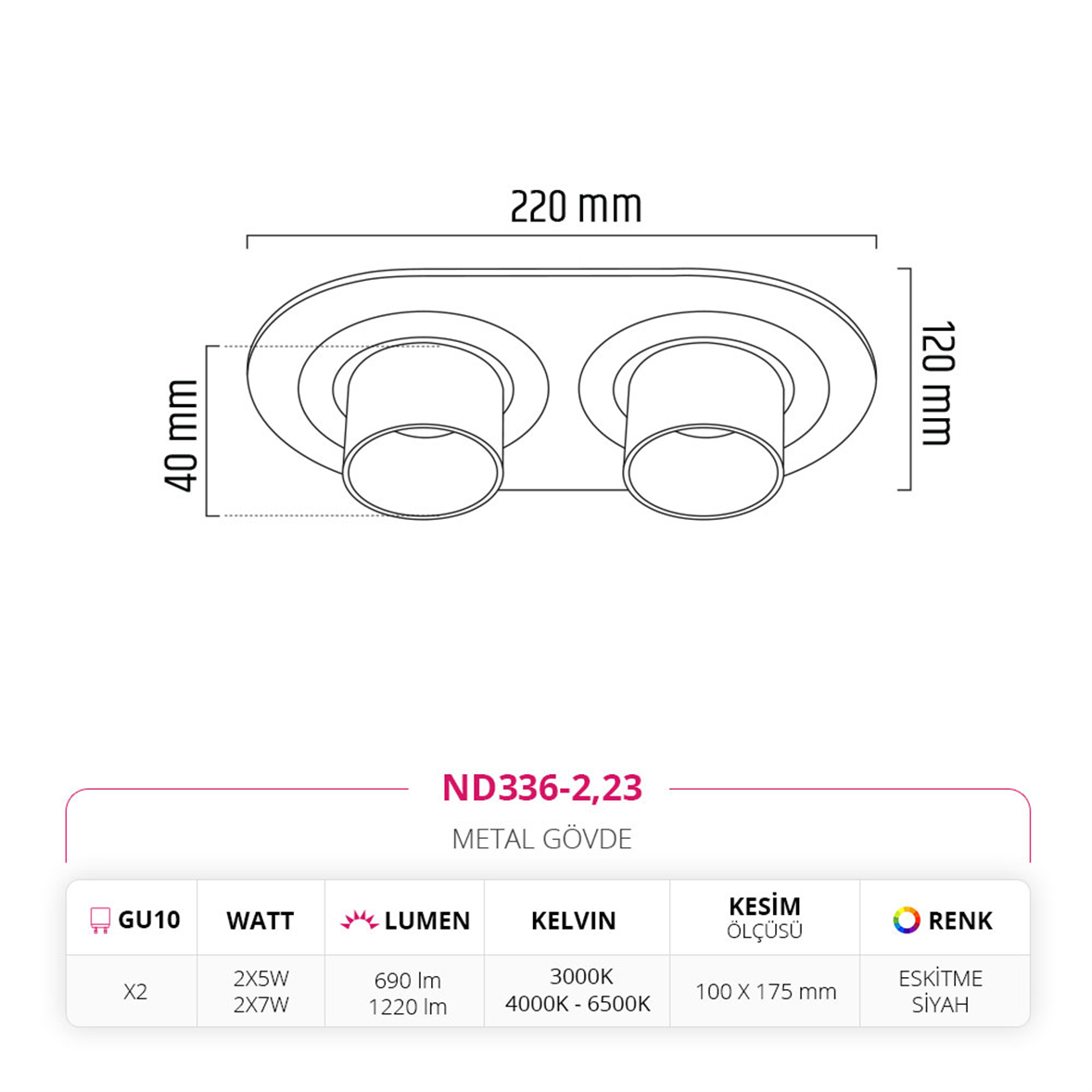 Nevo Sıva Altı İkili Led Spot ND336-2