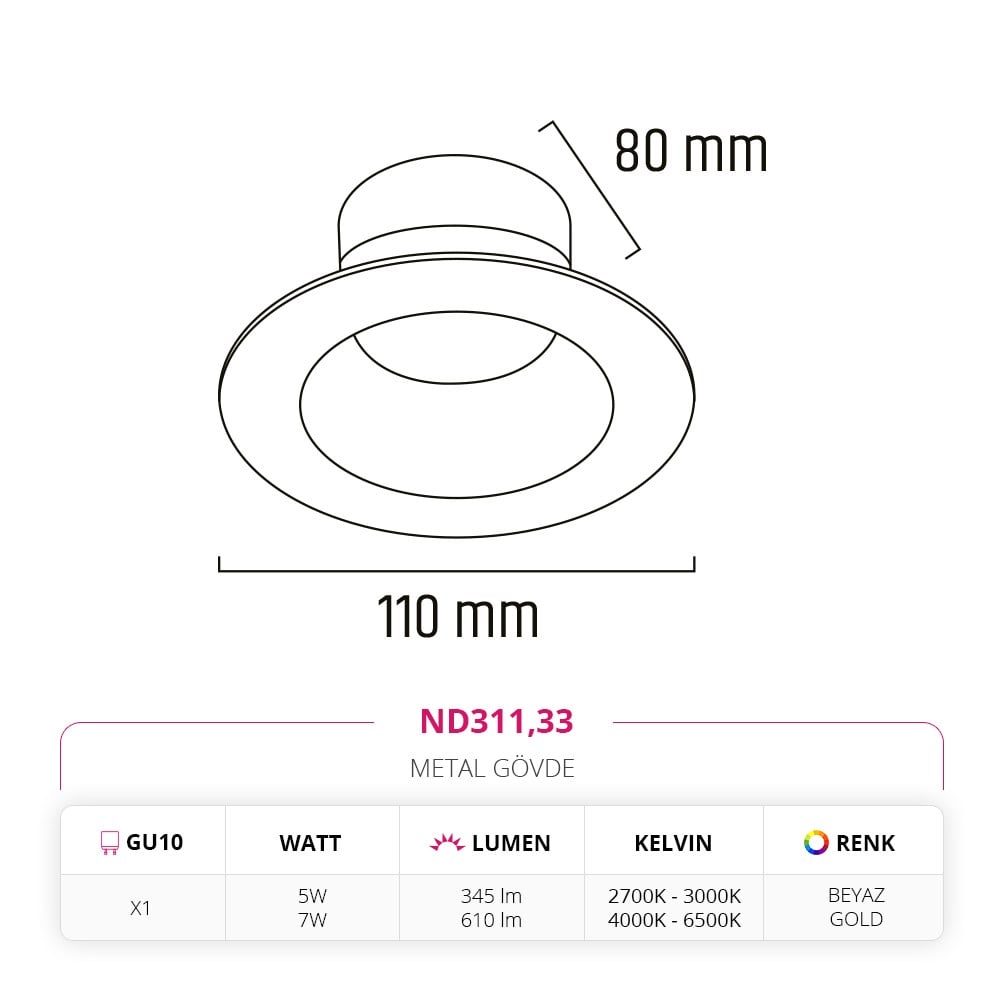 Nevo Sıva Altı Led Spot Beyaz Gold ND311