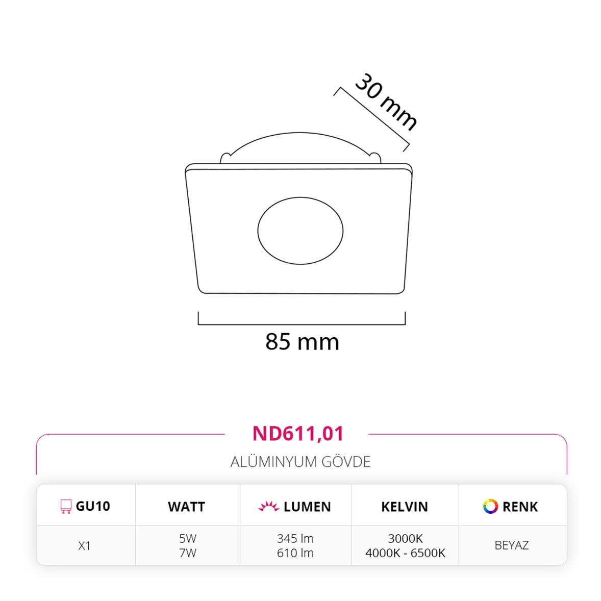 Nevo Sıva Altı Led Spot Beyaz ND611