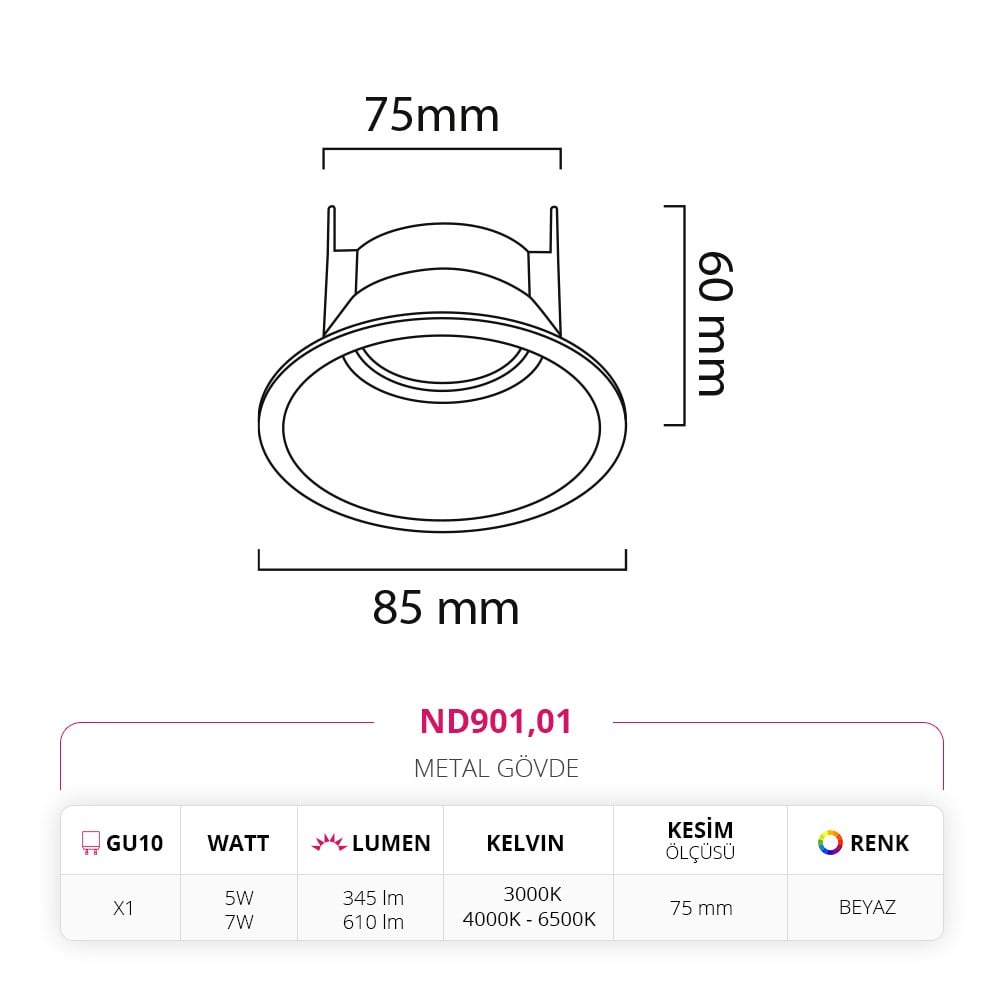 Nevo Sıva Altı Led Spot Beyaz ND901