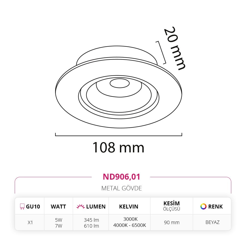 Nevo Sıva Altı Led Spot Beyaz ND906