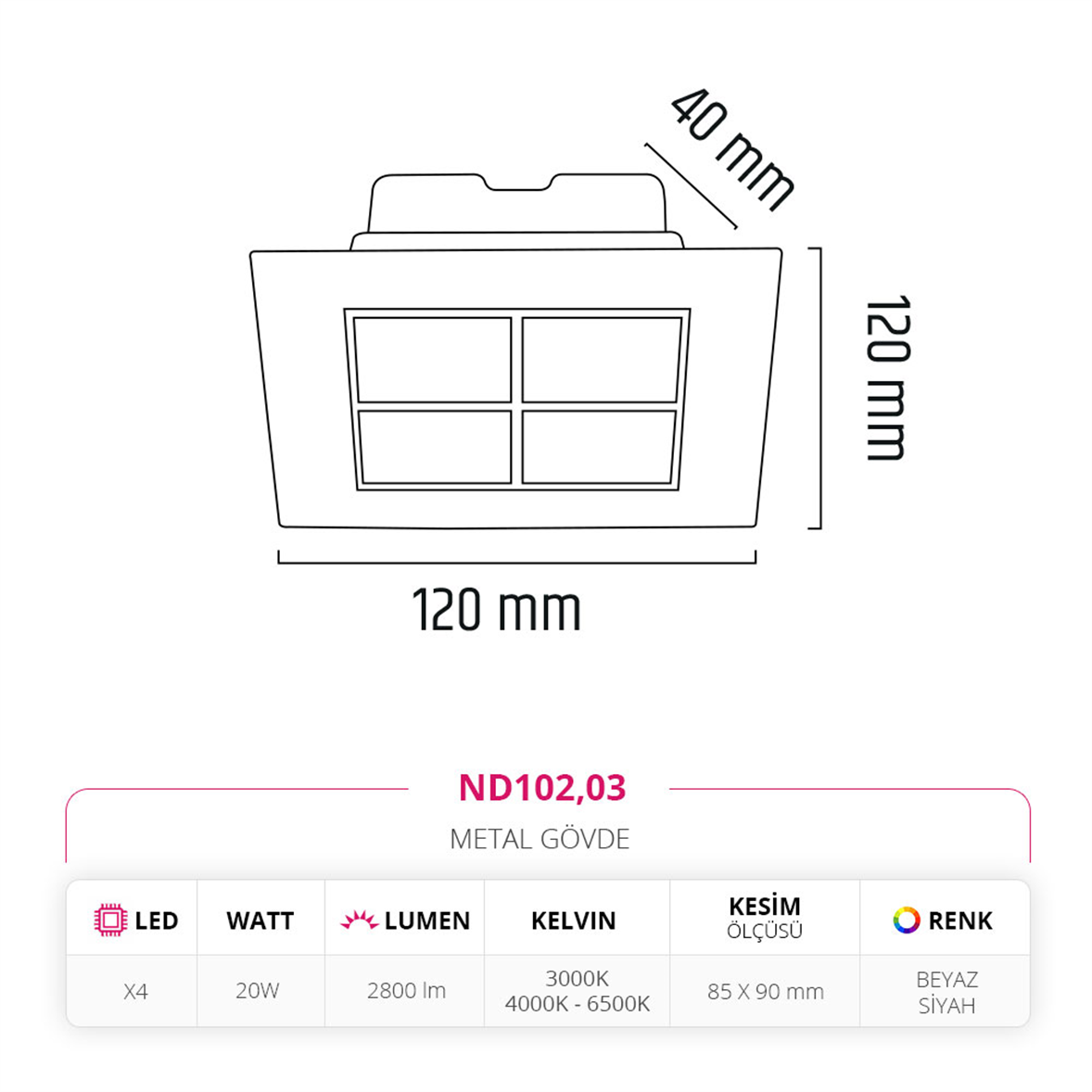 Nevo Sıva Altı Led Spot Beyaz Siyah ND102