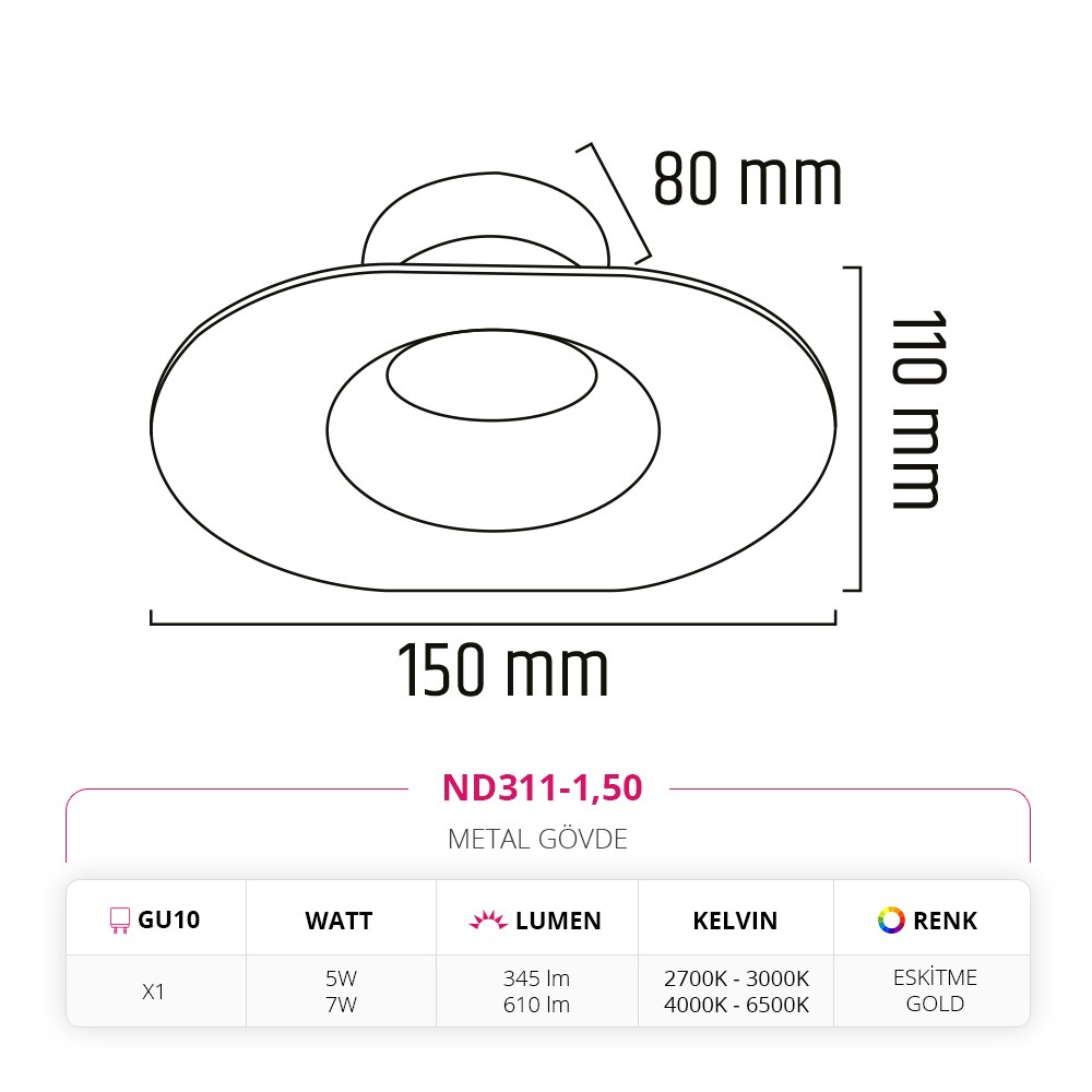 Nevo Sıva Altı Led Spot Eskitme Gold ND311-1