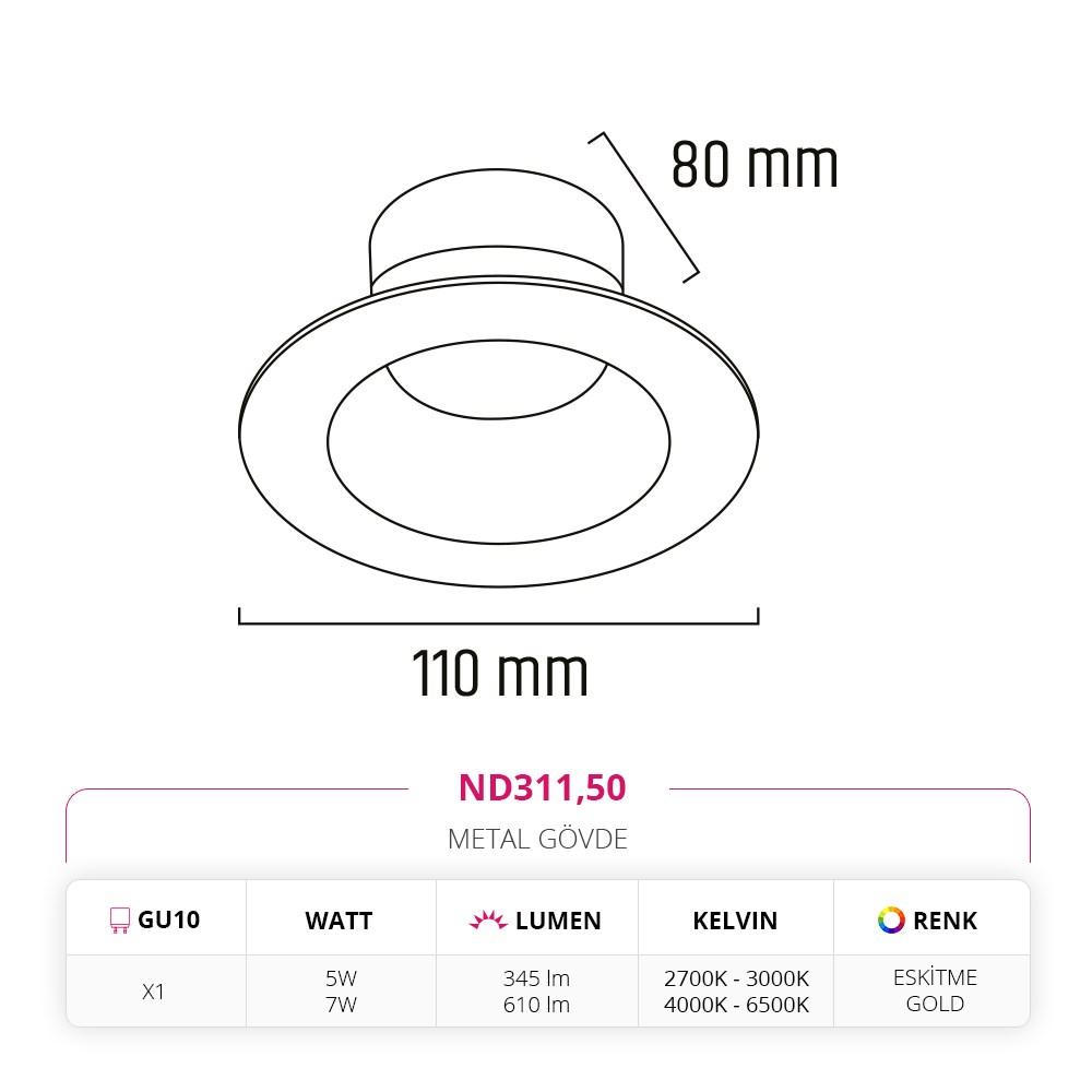 Nevo Sıva Altı Led Spot Eskitme Gold ND311