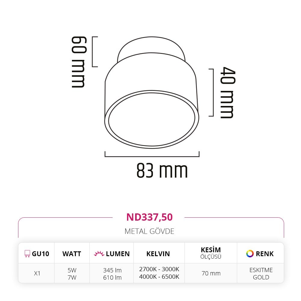 Nevo Sıva Altı Led Spot Eskitme Gold ND337