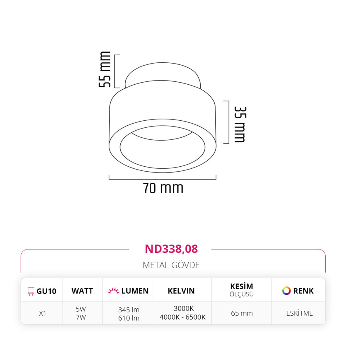 Nevo Sıva Altı Led Spot Eskitme ND338