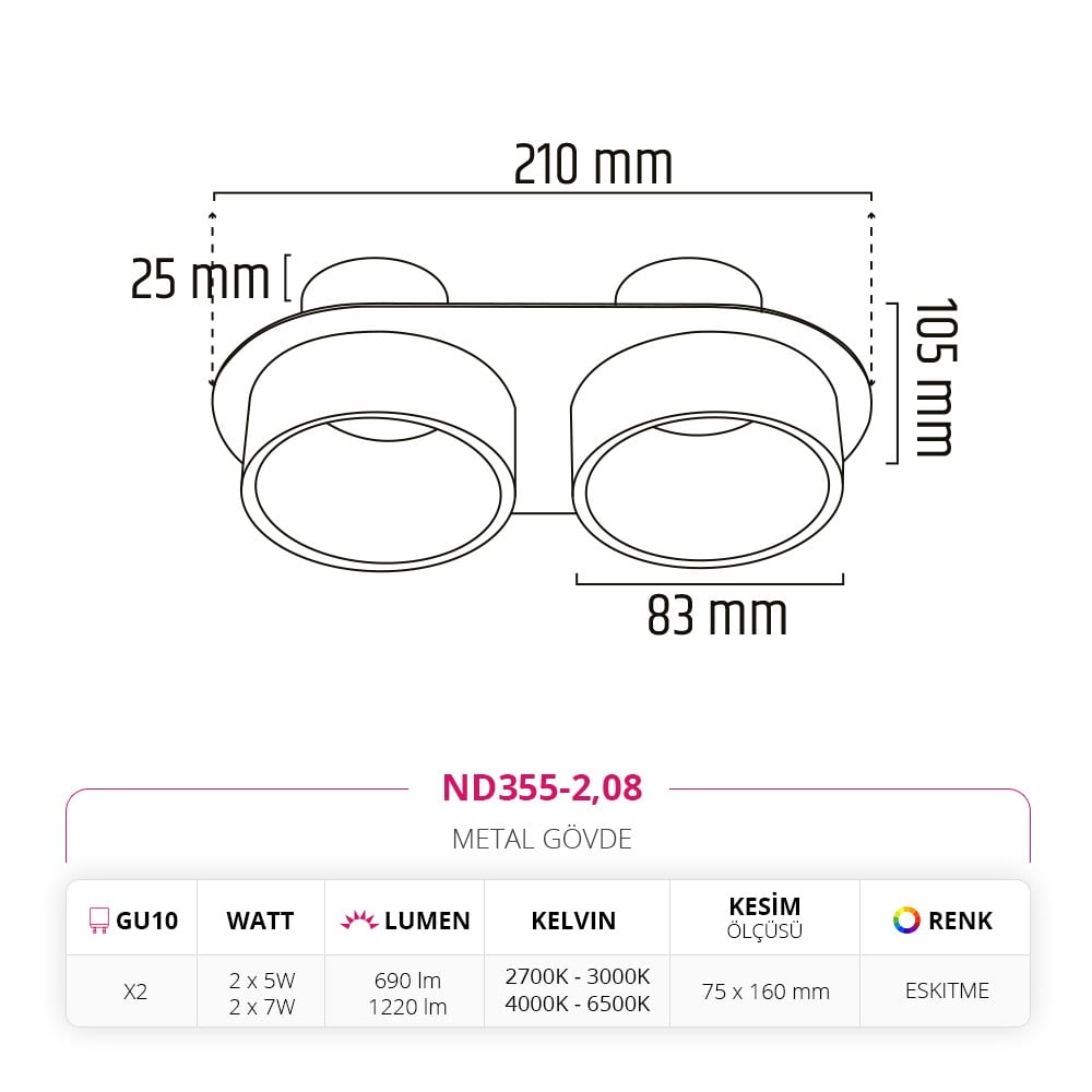 Nevo Sıva Altı Led Spot Eskitme ND355-2