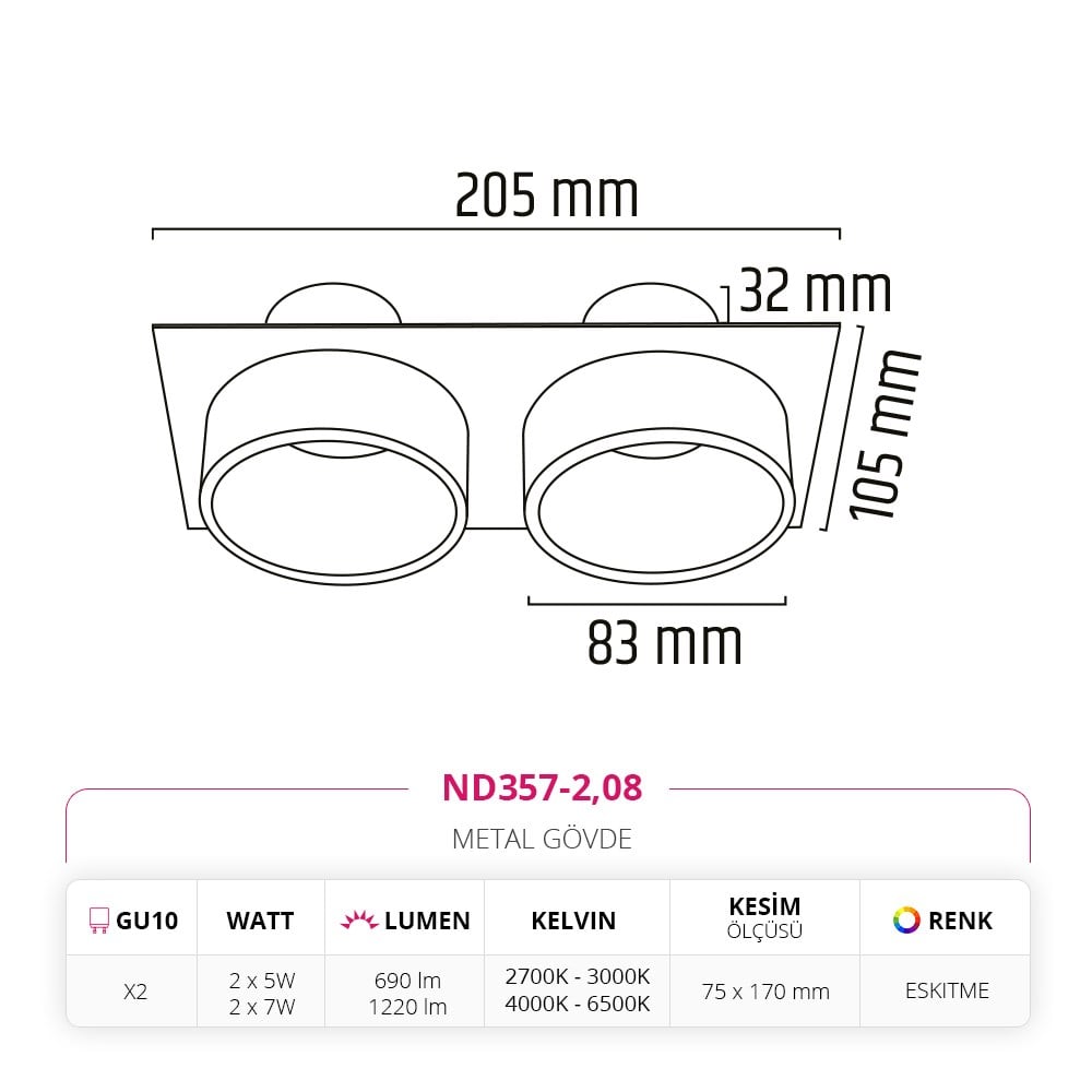 Nevo Sıva Altı Led Spot Eskitme ND357-2