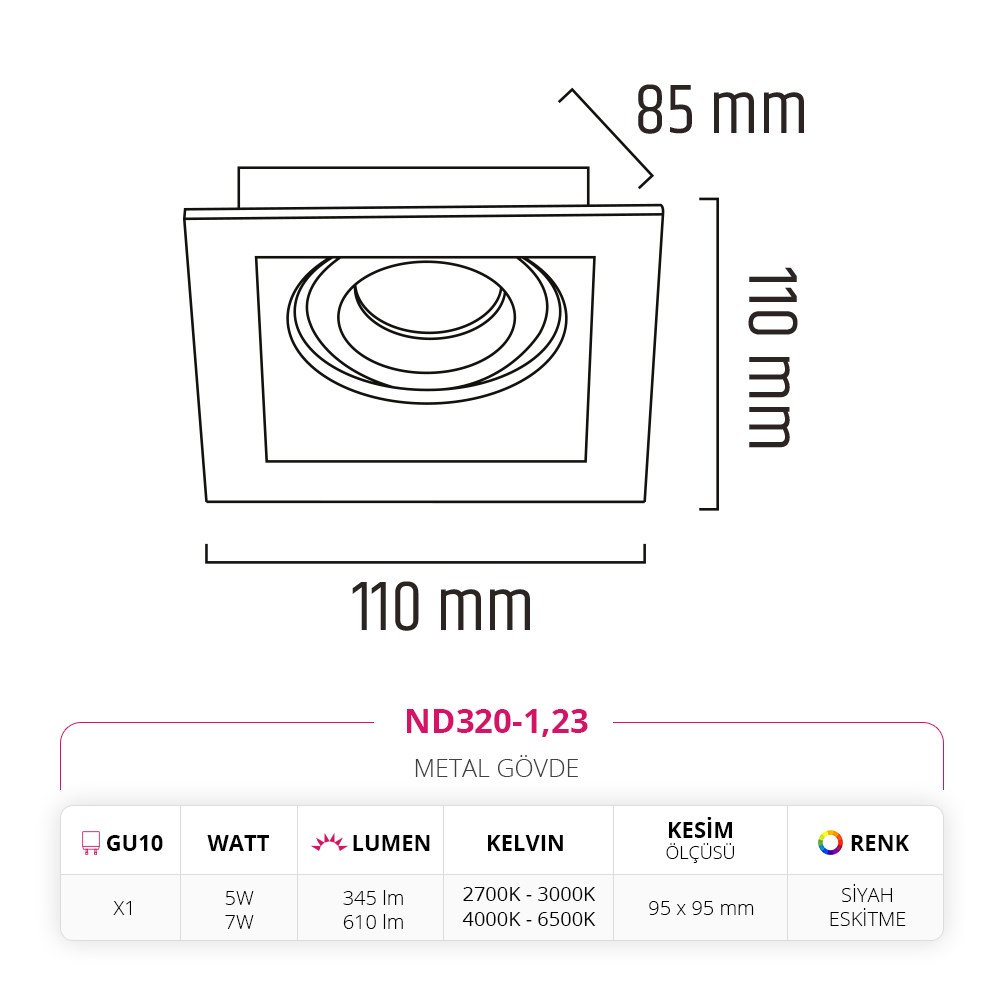 Nevo Sıva Altı Led Spot Eskitme Siyah ND320-1