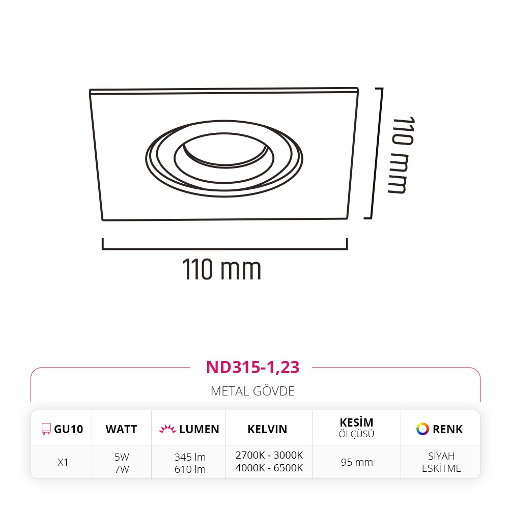 Nevo Sıva Altı Led Spot Eskitme Siyah ND315-1