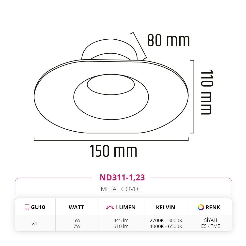 Nevo Sıva Altı Led Spot Eskitme Siyah ND311-1